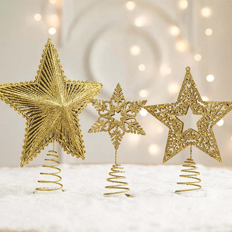 Christmas Party Ornament Gold Glitter Wire 3D Star Treetop,Length, Gold-Tone, Metal, Holiday Decoration