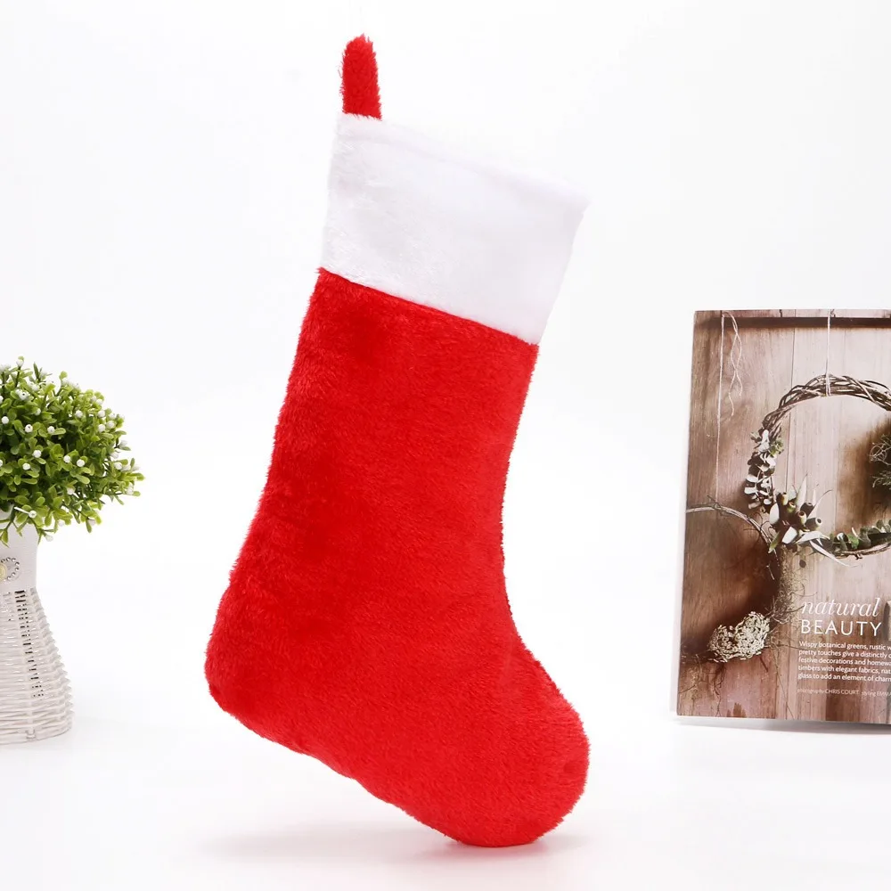 42cm Plush Christmas Socks Classic Mantelpiece Deco Christmas Stocking Red&white Xmas Christmas Tree Pendant for 2pcs/set