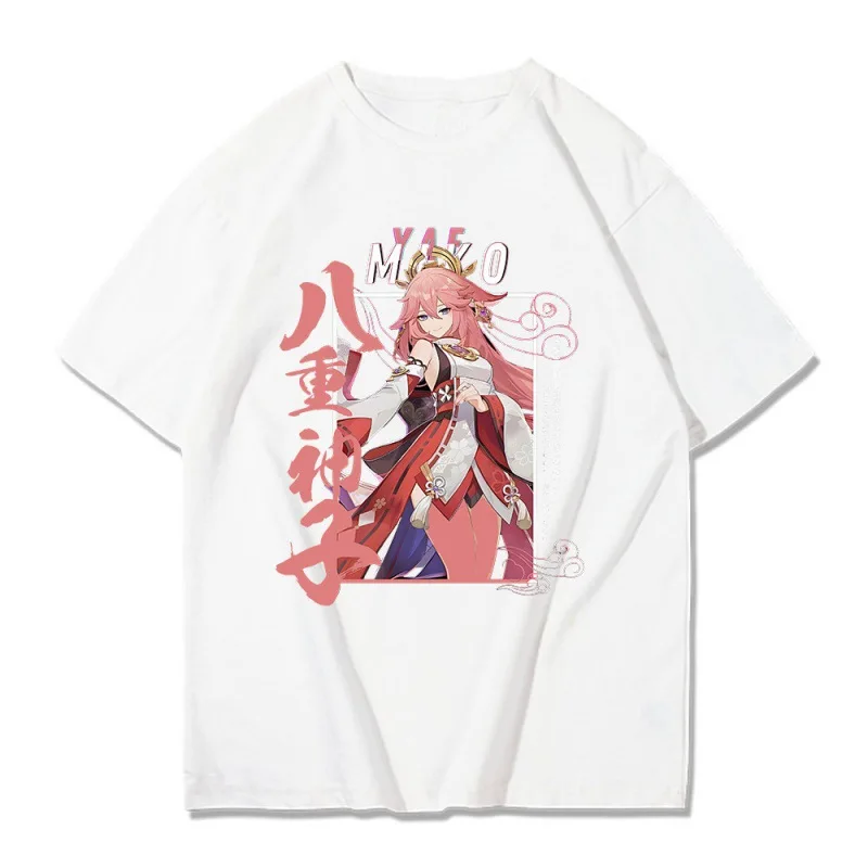 Harajuku Anime Hot Game Genshin YAE MIKO Women T-shirt Casual Short Sleeve T Shirt Fashion Woman Blouses 2022 Y2k Clothes Tops