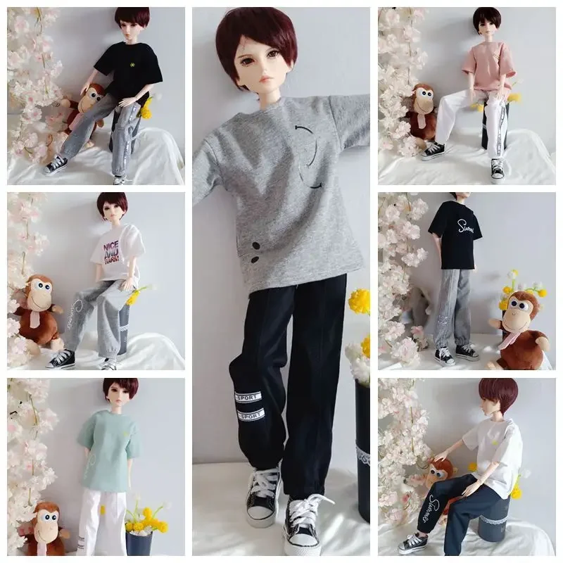 1/3 Doll's Clothes for 60cm Male Bjd Doll Daily Clothing Short Sleeved Long Pants Sports Leisure Sets Doll Accessories, No Doll