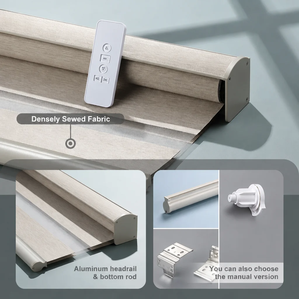 Best Quality Customized Tuya Wifi Alexa Google Homekit 100% Blackout Polyester Smart Zebra Roller Blinds For Windows