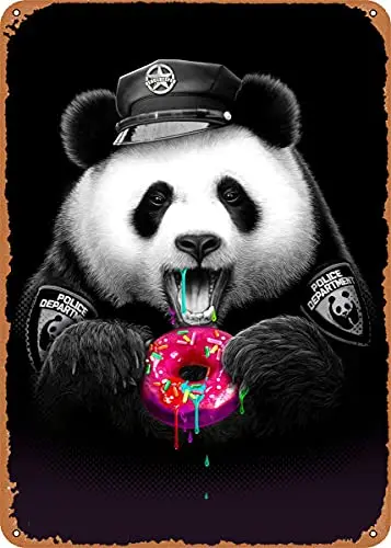 

Panda Loves Donut Vintage Look Metal Sign Art Prints Retro Gift 8x12 Inch