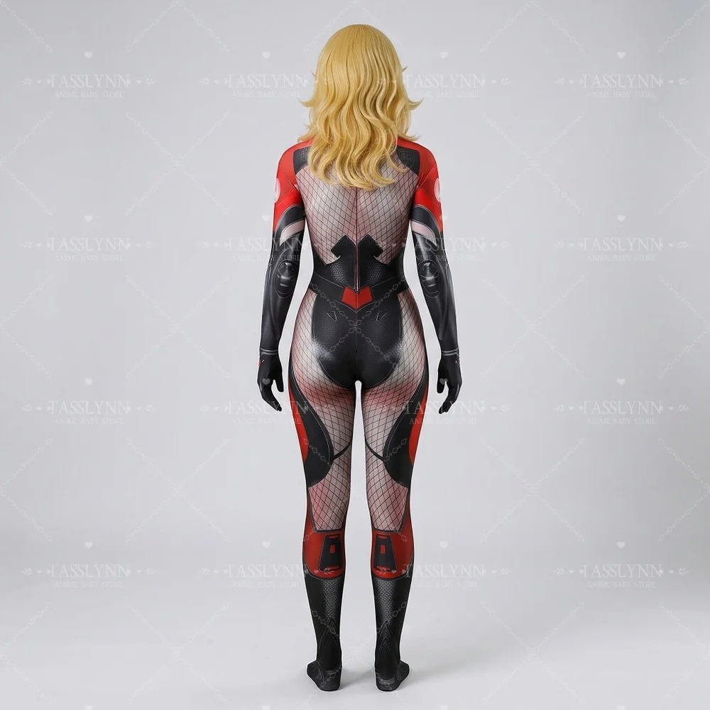 Rivals Invisible Woman Cosplay Zentai Bodysuit Red Black Mesh Armor Print Jumpsuit, Women Superhero Costume for Halloween view 4