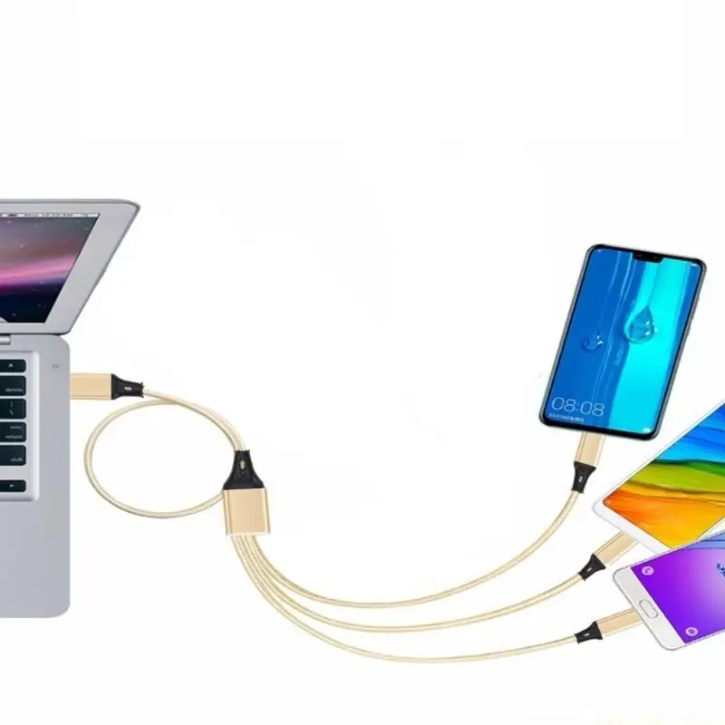 F62C Multi Charging Cable Nylon Braided Universal 3 in 1 Multiple Ports USB Charging