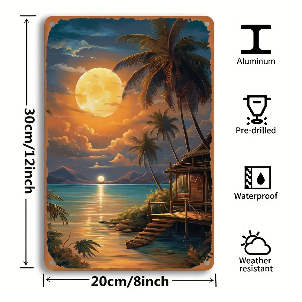 1PC tropisch strand zonsondergang metalen muur kunst ijzeren palmboom en oceaan thema thuis bar garage decoratie 8x12 inch