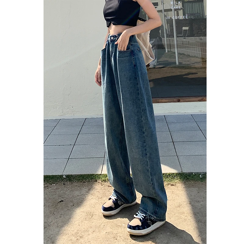 Jeans da donna Dra a vita alta foderati in Fce lunghi fino al pavimento Pantaloni autunno inverno a gamba larga con taglio dritto Effetto dimagrante