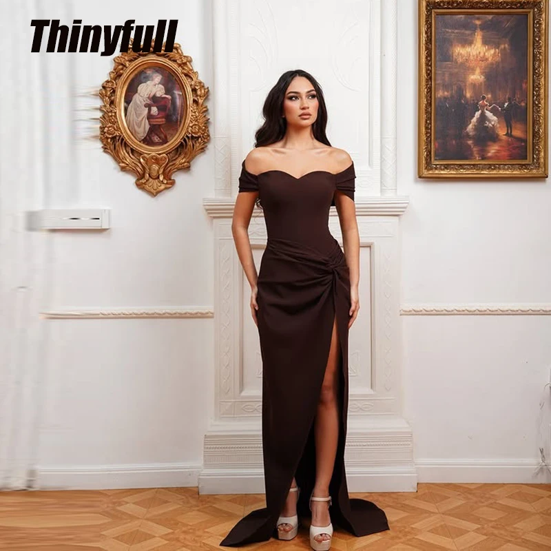 

Thinyfull Mermaid Satin Evening Dresses Sweetheart Off Shoulder Prom Party Dress Split 2026 Formal Occasion Gown Customized