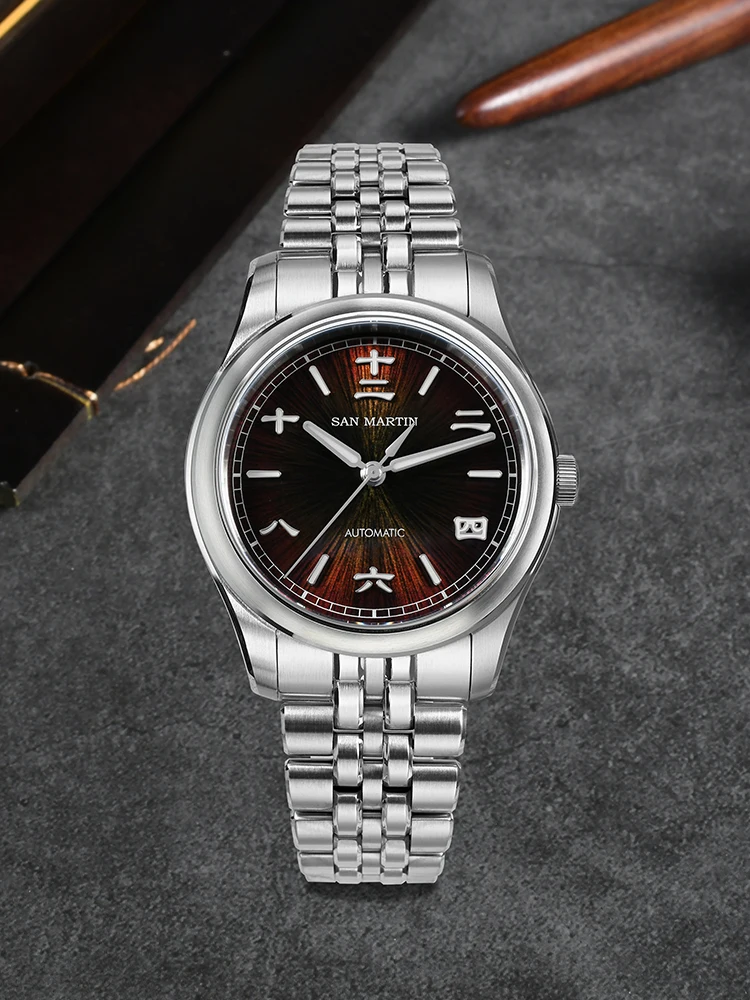San Martin 39mm Enamel Sunray JianZhan Dial Men GADA Watch 90S5 Automatic BGW-X1 10Bar Sapphire 5-Link Bracelet SN0144CG
