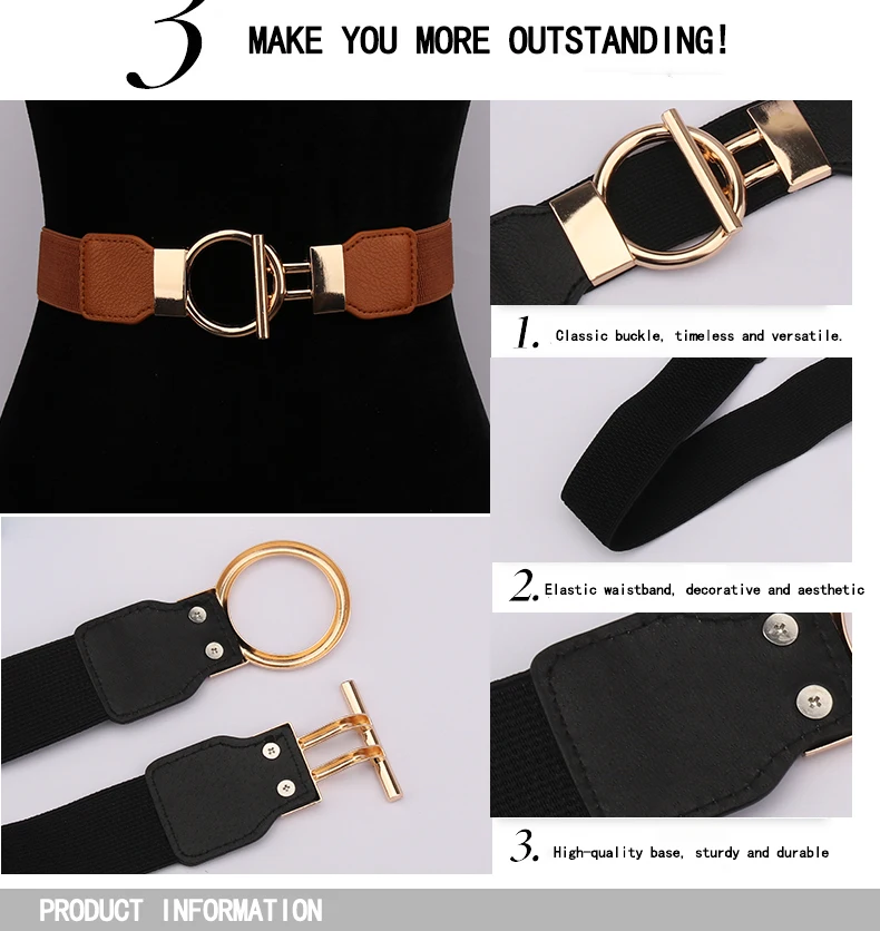 Damenmode-Gürtel mit runder Schnalle, einfacher 4 cm breiter elastischer Bund, dekoratives Temperament-Taillenmieder – Detail 4