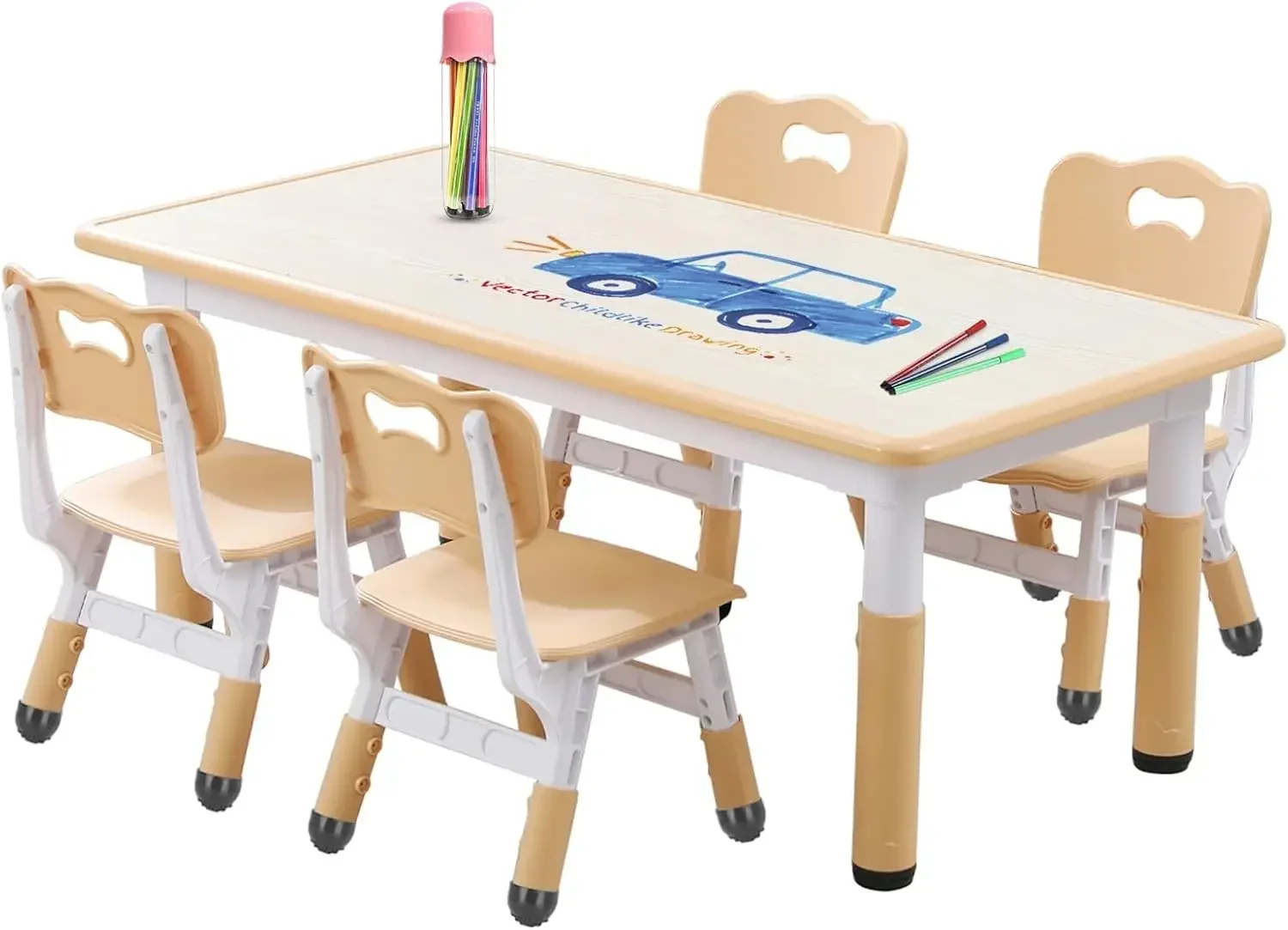Kids Table and Chair Set for Toddlers - Adjustable Activity Center with Non-Slip Legs & Graffiti-Proof Surface Ages 3-12