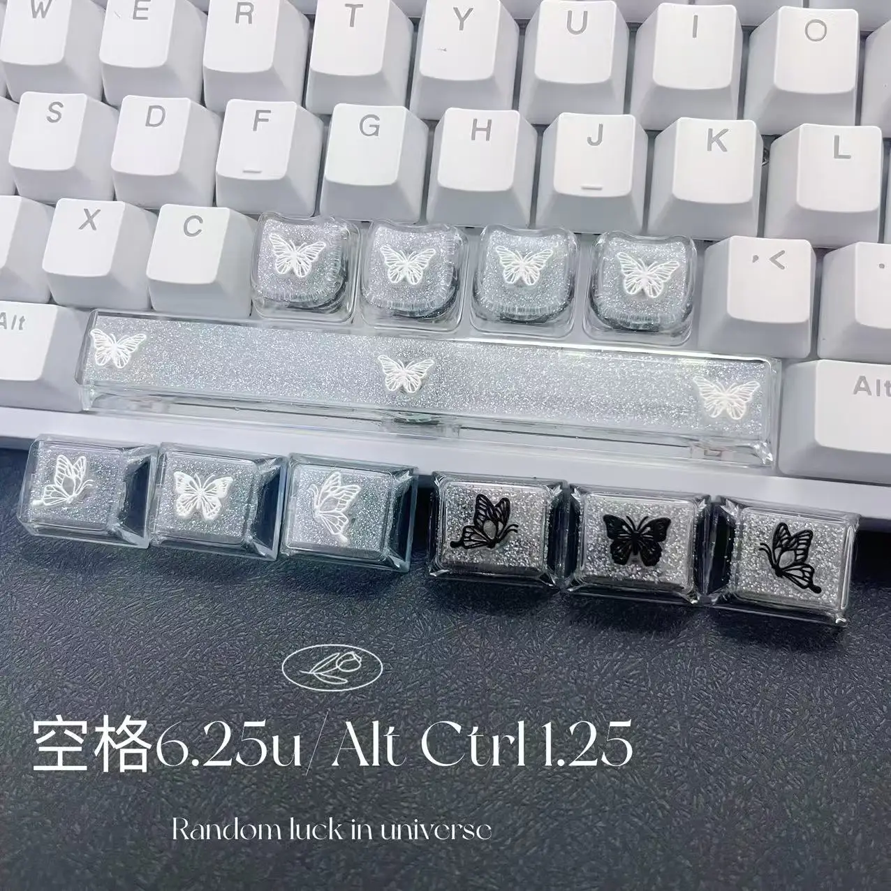 

DIY 6.25u Spacebar Keycap Original Butterfly Keycap Transparent Sparkling Powder Dropping Glue Mechanical Keyboard Keycap