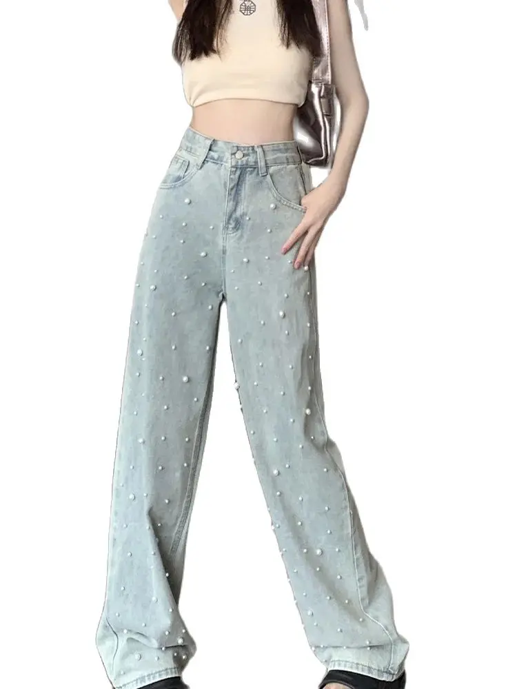 Women Y2k Jeans Harajuku Y2k 2000s 90s Aesthetic Denim Trousers Oversize Baggy Pearls Jean Pants Fashion Vintage Trashy Clothes