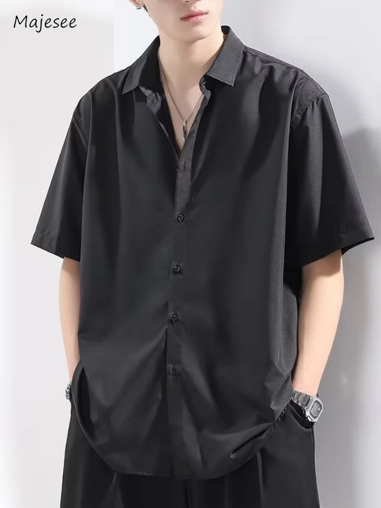 

3 Colors Solid Shirts Men Office Simple Basic Cozy Summer All-match Ulzzang Males Short Sleeve Harajuku Soft Clothing Popular