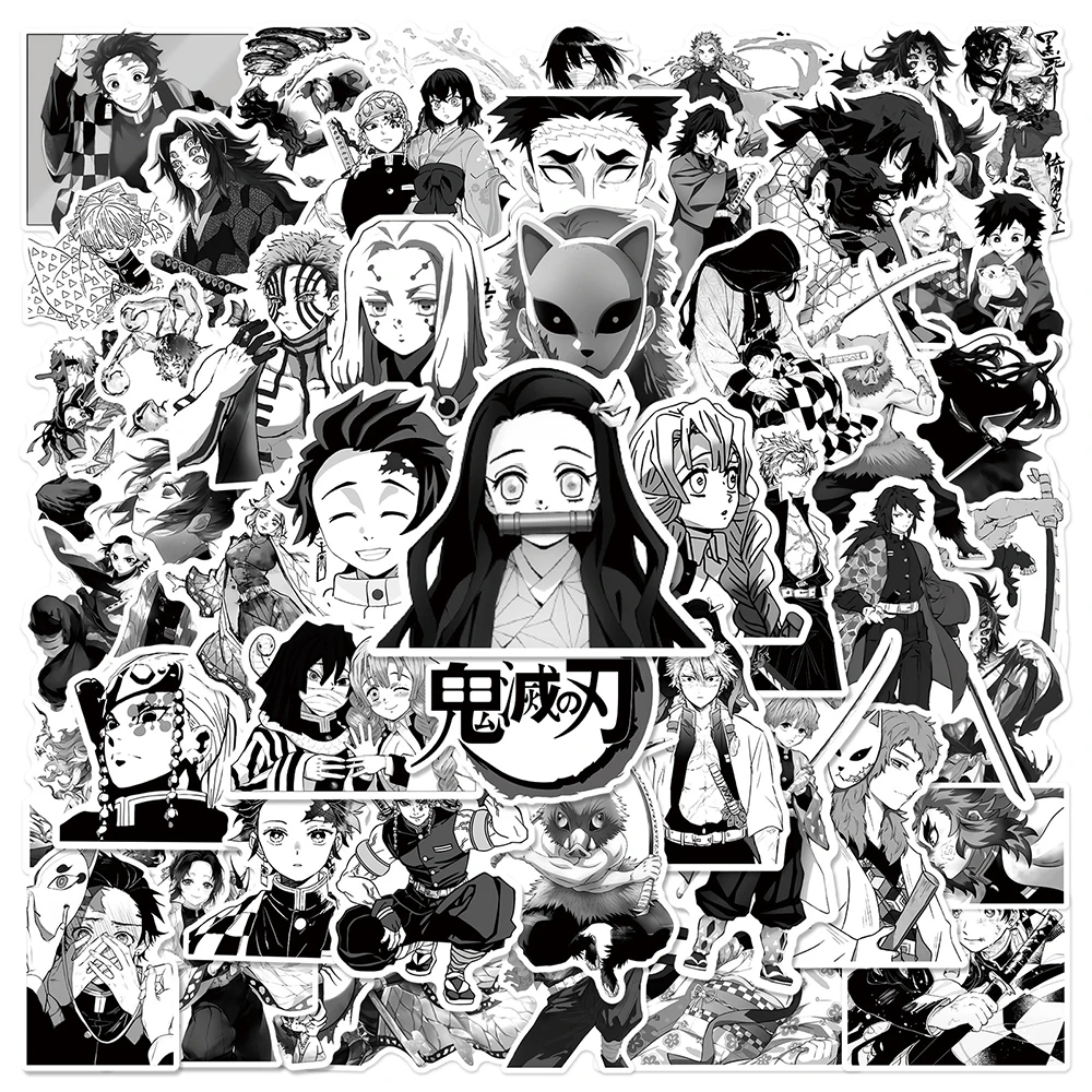 10/30/50pcs Demon Slayer Cartoon Stickers Black White Anime Decals DIY Skateboard Helmet Scrapbook Car Cool Graffiti Sticker Toy