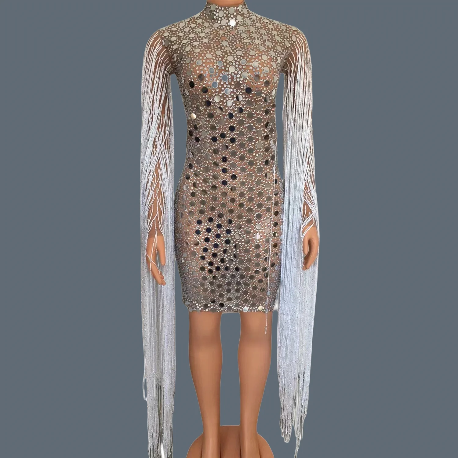 

Women's Fashion Show Sequins Fringes Short Dress Latin Dance Bar Show Outfit Mirror Evening Prom Party Dresses Huadianliusu