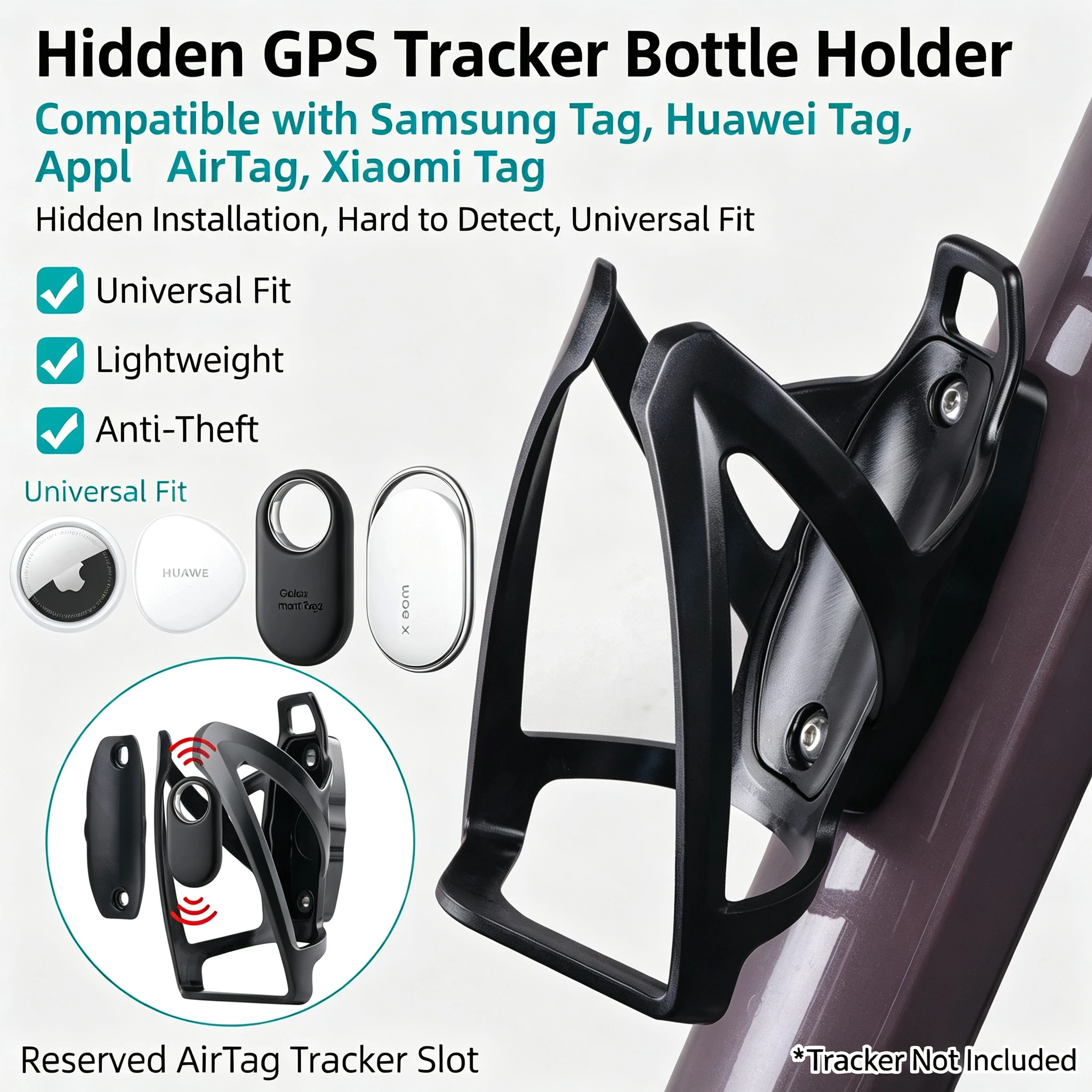 For AirTag SmartTag 2 Xiaomi Tag GPS Tracker Case Anti-Theft Hidden on Bike Water Bottle Holder Bicycle Water Bottle Cage
