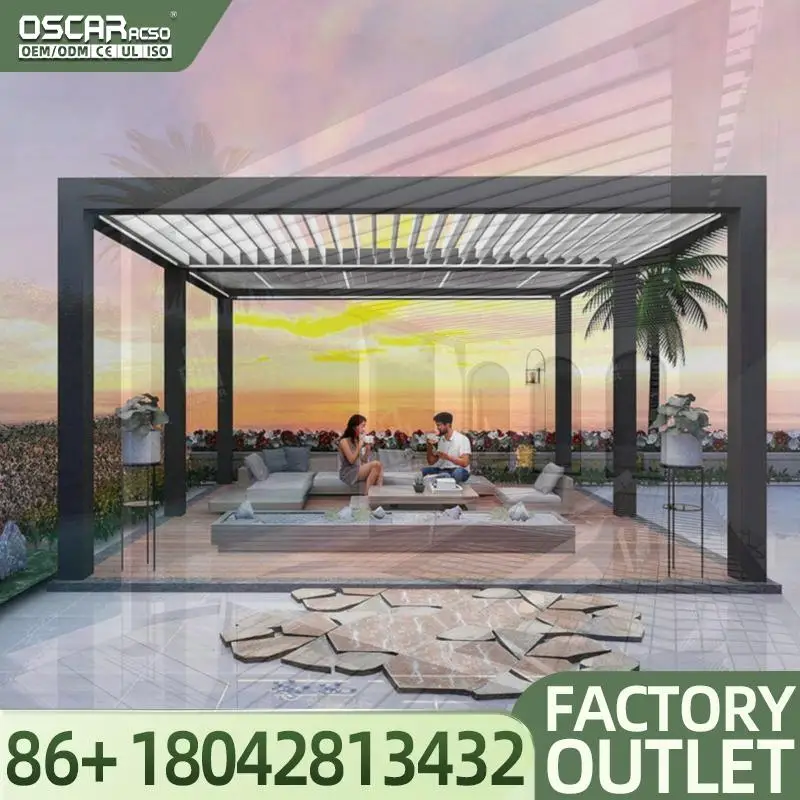 3x3 3x4 4x4 4x6 Automatic Freestanding Wall Mounted Balcony Patio Arches Arbours With Sides LED Lights Pergola view 2