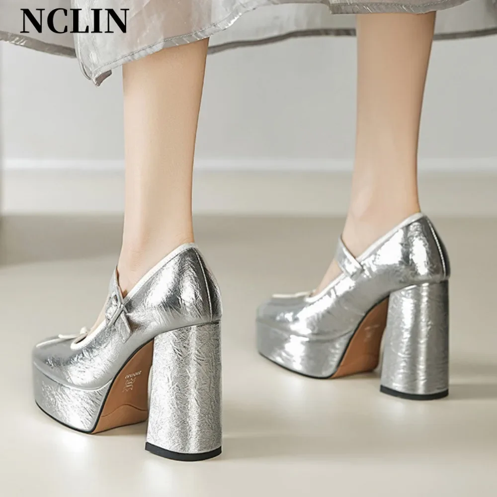 مشبك حزام حذاء نسائي بكعب عالٍ ماري جين مضخات حفل زفاف تأثيري الذهب الفضة الفراولة القوس الأميرة تأثيري لوليتا الأحذية #5