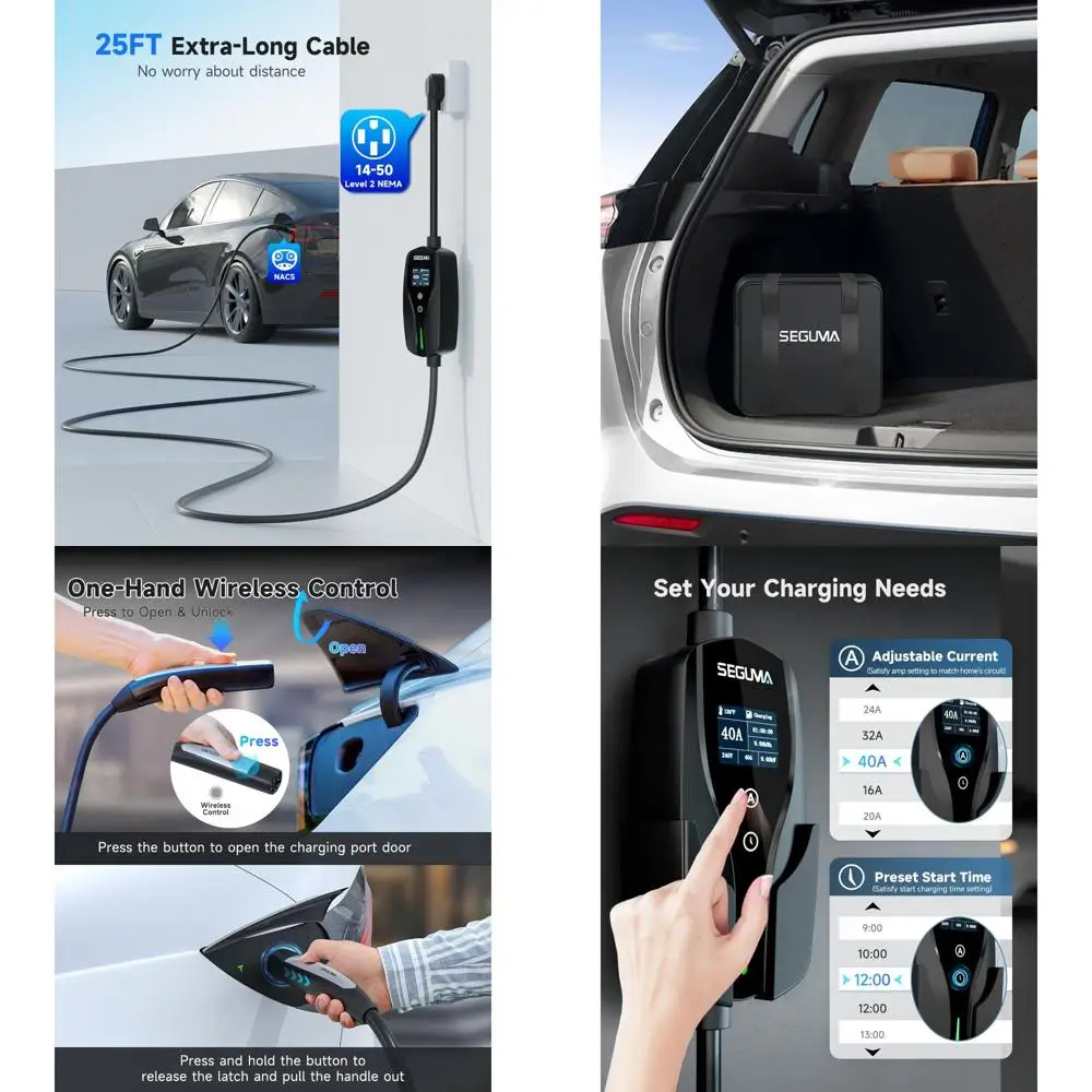 

Level 2 EV Charger for Tesla, 40A/9.6kW Ultra-Fast Home Portable EV Charging Station with NEMA 14-50 Plug, 25FT Cable, Adjustabl