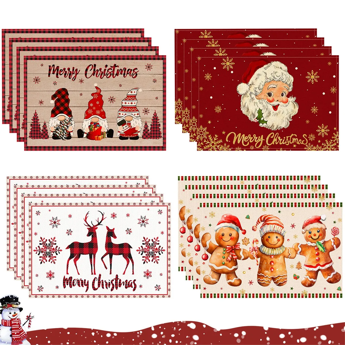 Linen Christmas Placemats Santa Claus Elk Table Mats Christmas Decorations for Home 2026 Xmas Navidad Noel New Year Table Decor