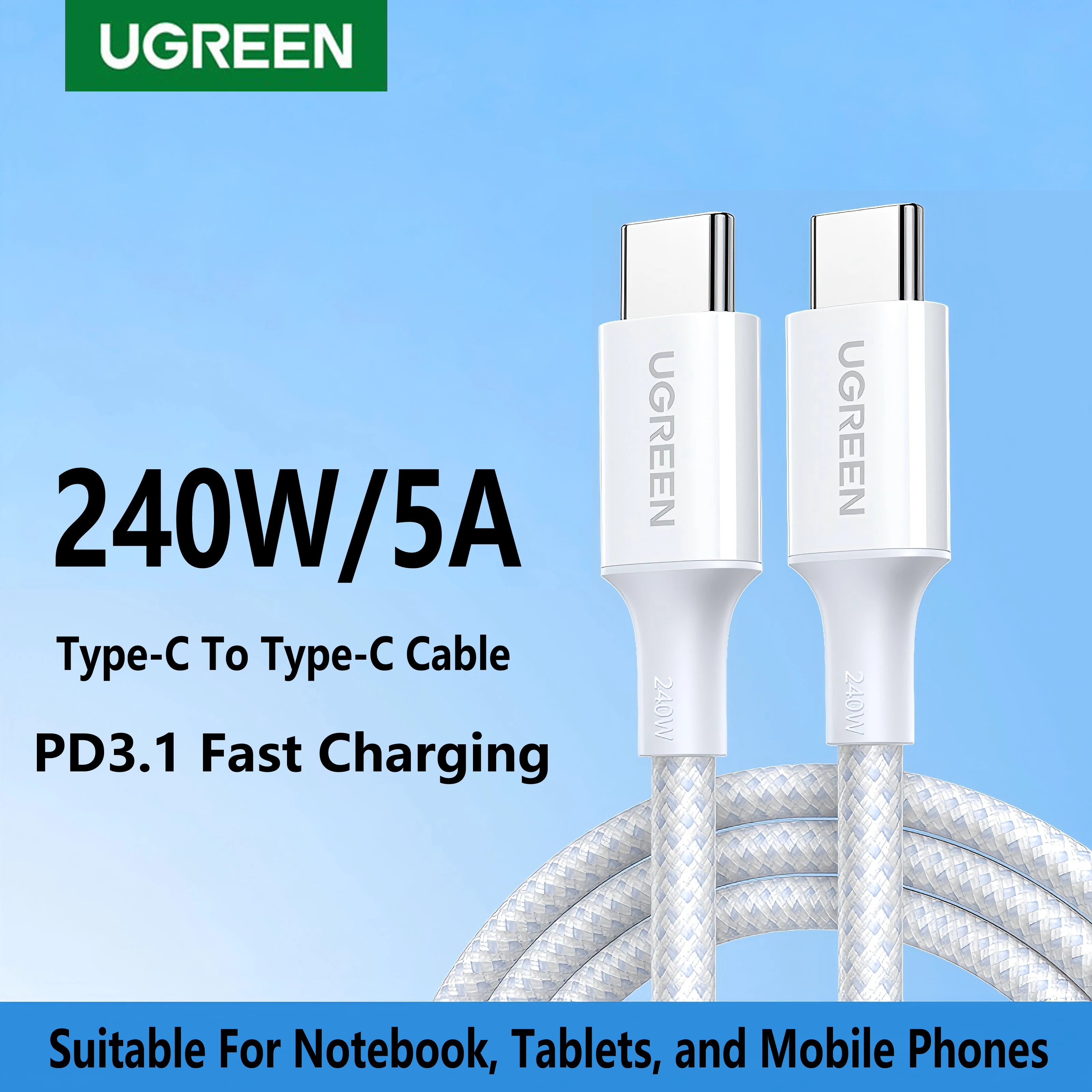 

UGREEN 240W USB Type C To Type C Cable PD Fast Charging 5A Braided For Apple Android Mobile phone tablet Notebook USB C Charger
