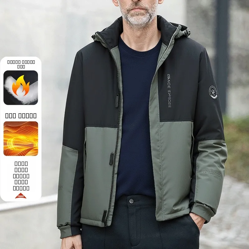 

Thiened повседневная хлопковая мужская куртка со съемным воротником, зимняя верхняя одежда Busin Gentleman Sle, полиэстеровая длина обычной длины...