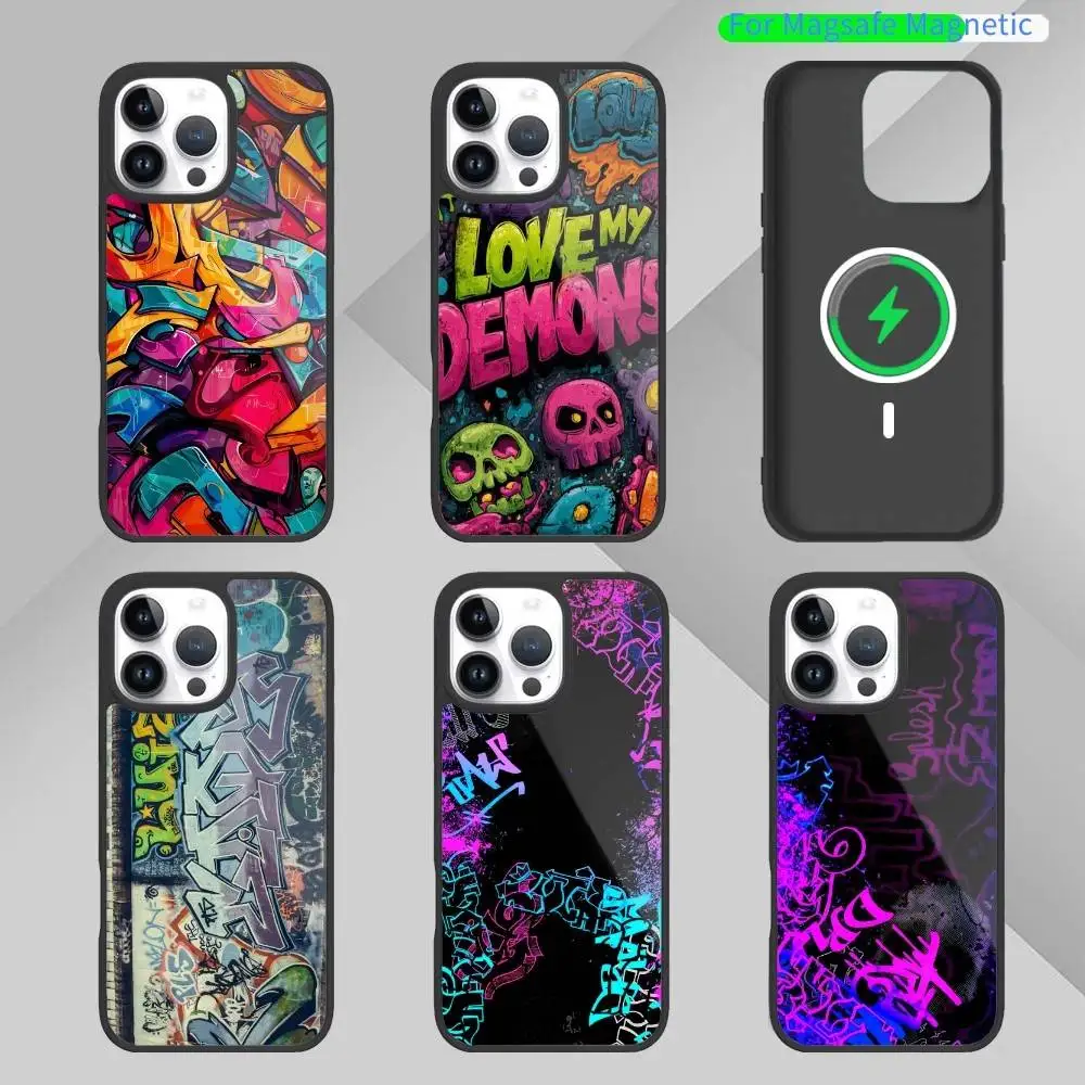

Cool Colorful wall G-Graffiti Phone Case For iPhone17,16,15,14,13 Plus,Pro Max Magnetic For Magsafe Wireless Charging