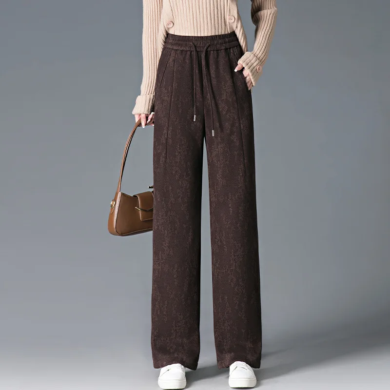 

New Chinese Jacquard Woolen Pants for Women, and Winter, Hip-Covering, Lazy , Glutinous Rice Pants
