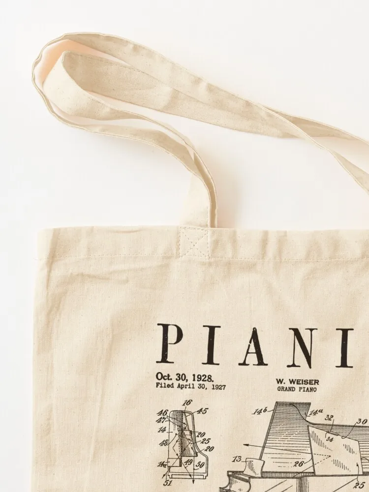 Grand Piano Old Vintage Canvas Tote Bag, Patent Pianist Drawing Print, Cabas pour hommes, Cabas pour femmes, Cabas à main