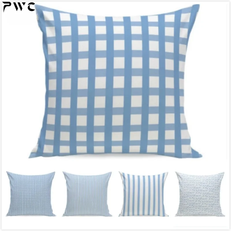 Blue Line Stripes Print Decorative Throw Pillow Cover Polyester Navy Style Cushion Cover for Sofa Couch Fundas De Cojin 45X45CM