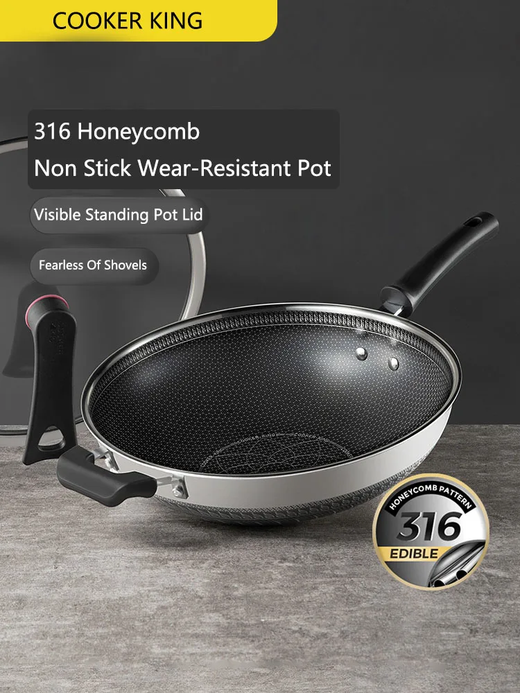 

COOKER KING 316 Stainless Steel Non Stick Pan Honeycomb Patterned Frying Pan Gas Induction Cooker Universal Kitchen Cookware