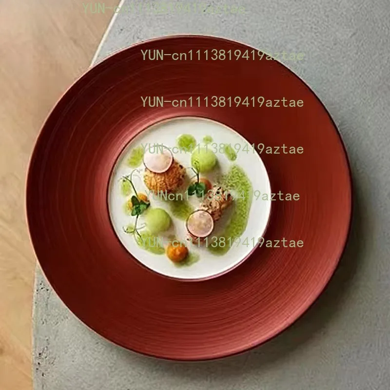 Round Ceramic Dining Plate Creative Restaurant Food Decor Dessert Plate Family Gathering Dinner Barbecue Steak Plate Tableware