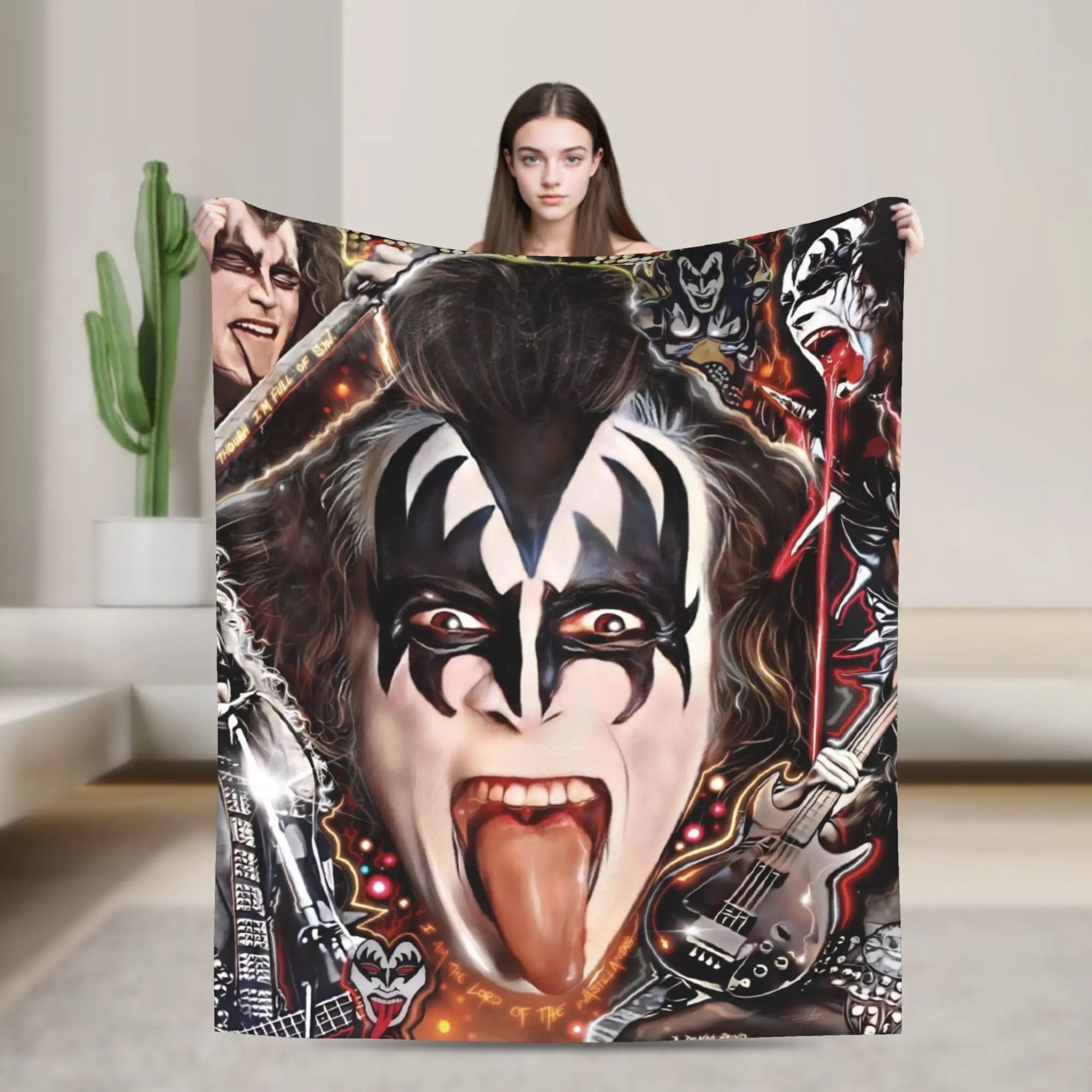 

Kiss American Rock Band Blanket Soft Warm Novelty Plush Throw Blanket For Home Decor Travel Flannel Bedspread Bed Cover