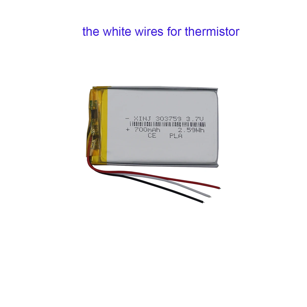 

3.7V 700mAh 2.59Wh Li-polymer Thermistor 3-Wires Rechargeable Li Battery 303759 For GPS Bluetooth Speaker Driving Recorder LED