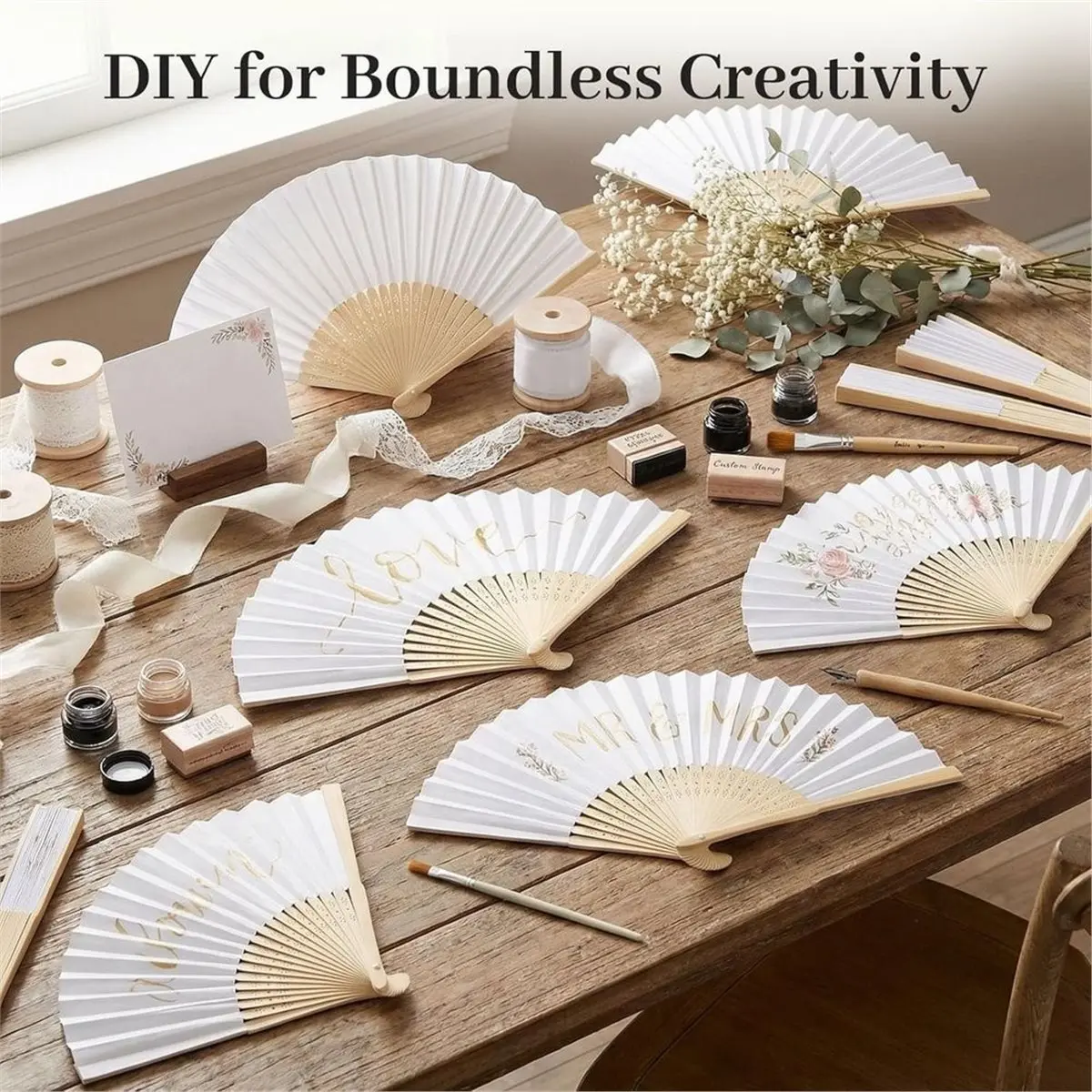 Home Tool 28PCS Handheld Folding White Paper Fans Foldable Bamboo Fans for Wedding DIY Crafting Wall Decor Party Favors