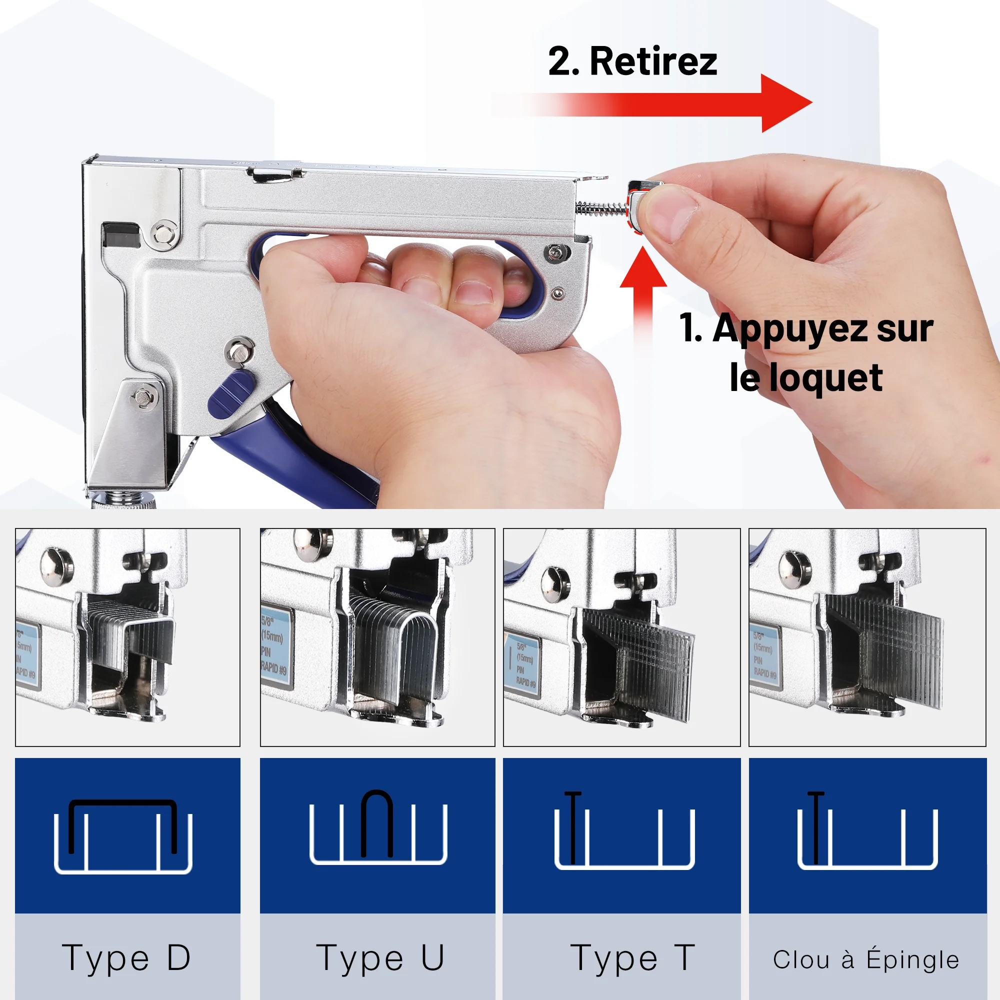 Imagem -04 - Workpro Pistola de Grampo em com 2000 Grampos para Fixação de Material Manual Pistola de Unhas para Decoração de Casa Faça Você Mesmo Ferramenta Manual