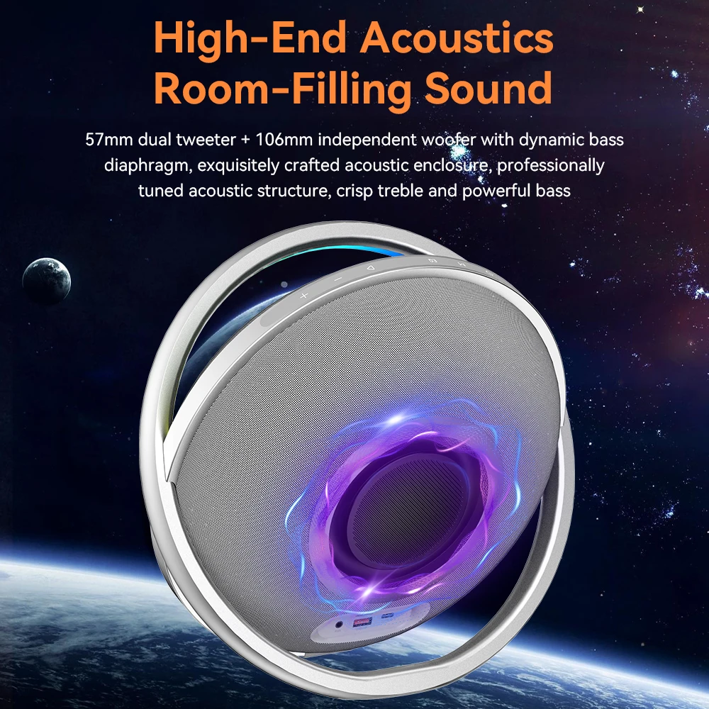 Portable Stereo Bluetooth Home Speaker with Built-in Battery and USB C, Separate Woofer with Dynamic Bass Diaphragm