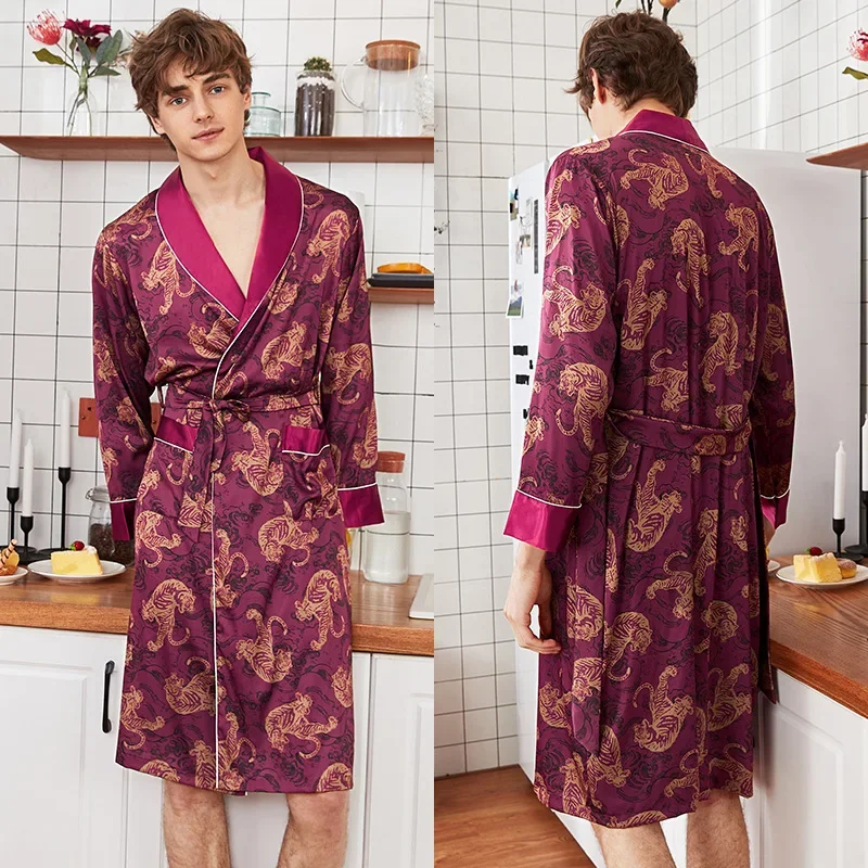 Nightgown Bathrobe Men's Clothing Homewear Spring Summer Thin Simple Comfortable Casual Breathable Fashionable Loose Large Size