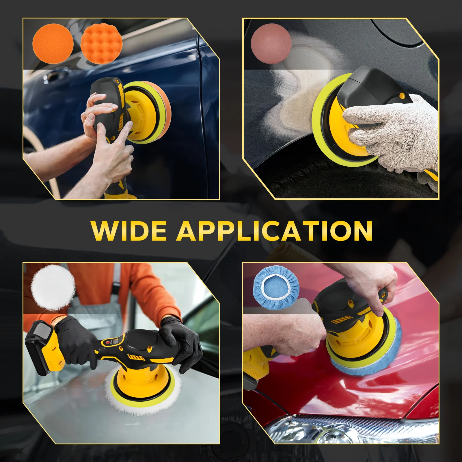 LaiPuDuo Cordless Car Buffer Polisher 5000RPM 8 Variable Speed Portable Orbital Buffer Polisher Kit for Dewalt 20V Battery Pin