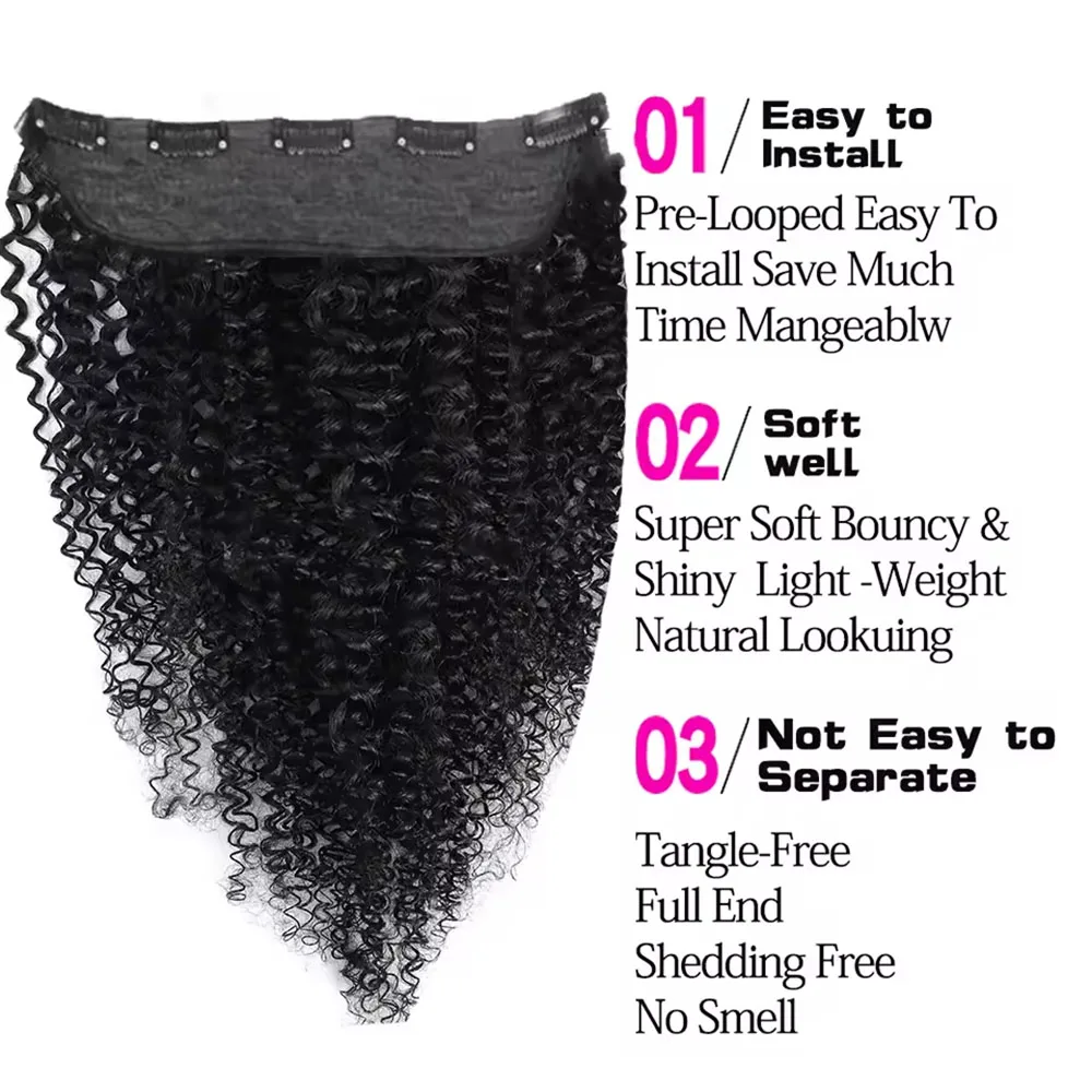 1 ชิ้นคลิปใน One Piece Hair Extension ธรรมชาติ Kinky Curly Remy Human Hair ที่มองไม่เห็นคลิปสําหรับผู้หญิงสีดํา