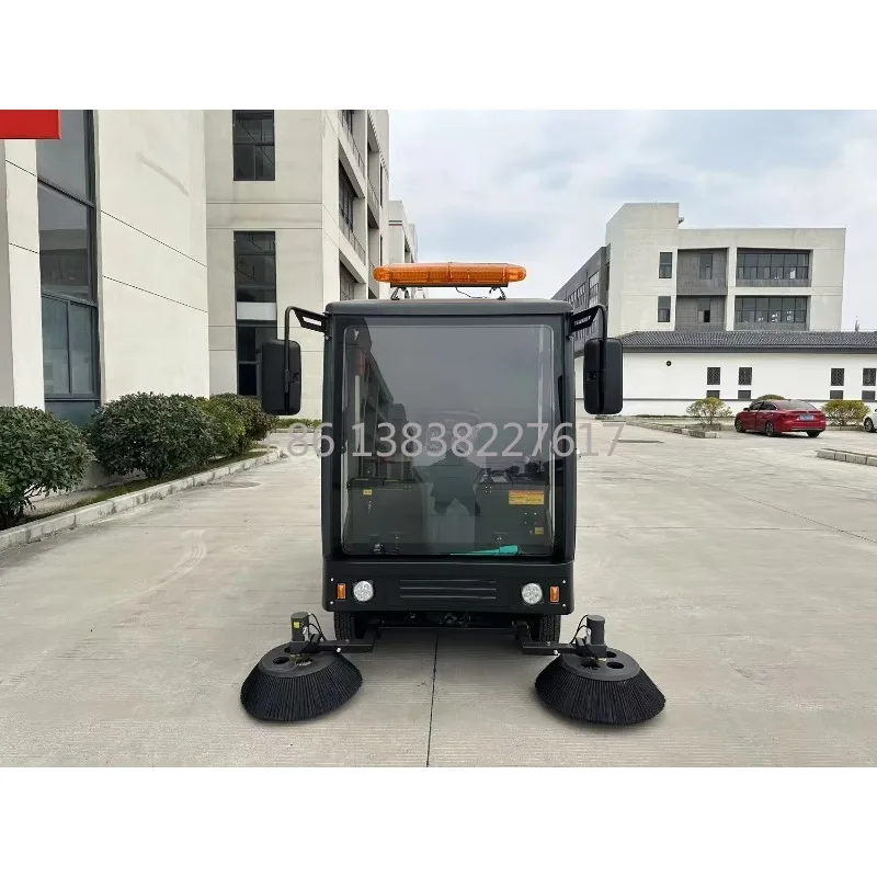 Electric Mini Ride on Road Sweeper Large Capacity Cold Steel Trash Bin Dustbin No Odor Street Road Cleaning Machine