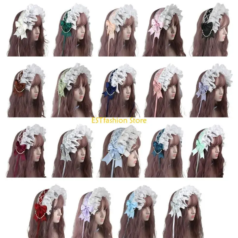 

Y5GC сладкий головной убор с лентой и бантом, женский головной убор для горничной, готический головной убор с кружевом и