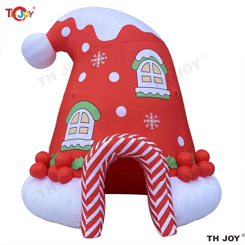 2025 New Launch 4.5m Hat Shape Christmas Inflatable Hole House Courtyard Blow Up Xmas Tent Customized Inflatable Santa Tent