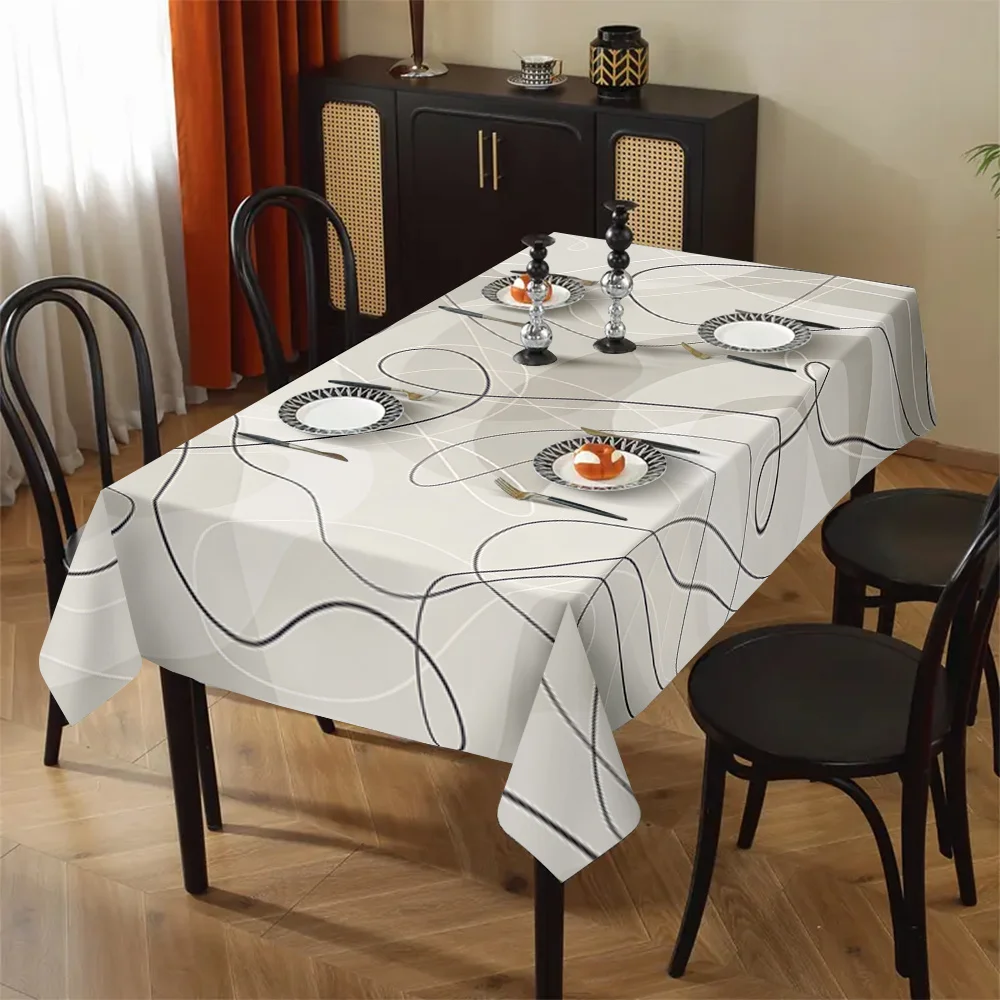 Mint gray, irregular line pattern, rectangular, polyester tablecloth