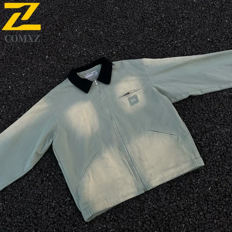 معطف رجالي من قماش الدنيم من COMXZ بتصميم بسيط لرحلة الطريق سترات عمال للسفر وادي عطلة نهاية الأسبوع والتخييم سترات مريحة #4