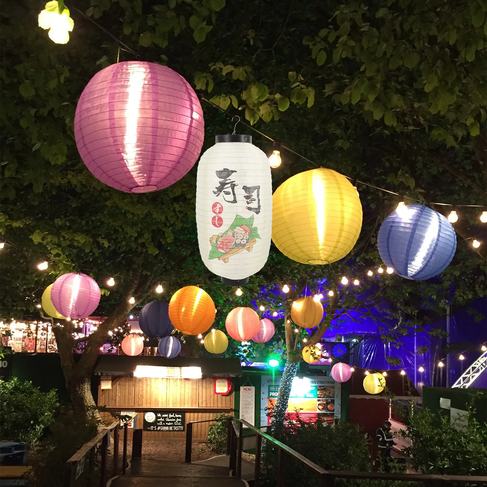 Japanese Style Lantern Silk Cloth Outdoor Decorative Lanterns for Restaurant Party Festival Hanging Ornaments Waterproof