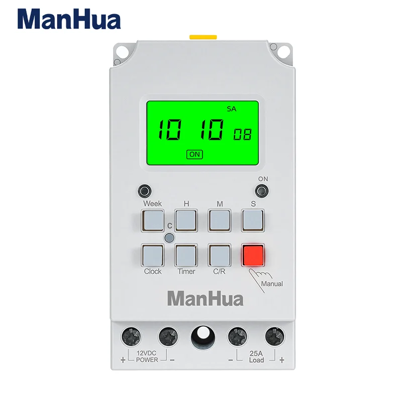 ManHua Digital Timer Switch DC 12V 25A MT316S-L Backlit Programmable Switch Timer Backlight Control for Home Automation Din Rail