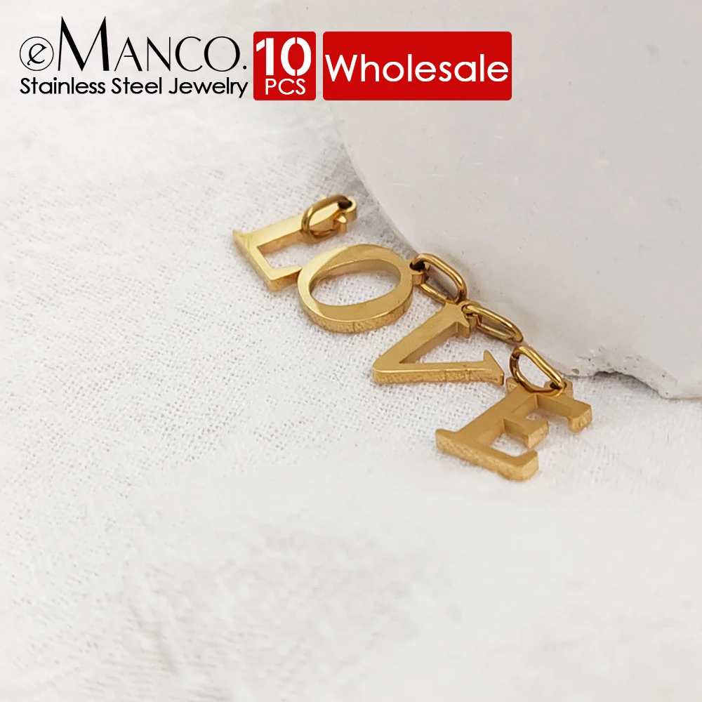 eManco10PCS Minimalism Accessories Women's Jewelry Wholesale  Initial Alphabet Pendant Stainless Steel Charm for Making Necklace