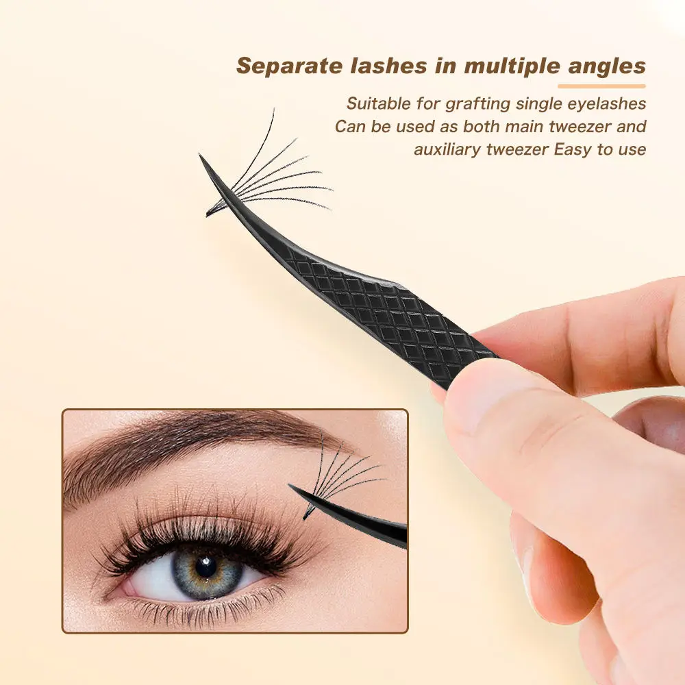 Diamond Grip Eyelash Extensions Tweezer Lash Precision Tweezers Steel Dolphin-shaped Tip, False Lashes Application Tools, Black
