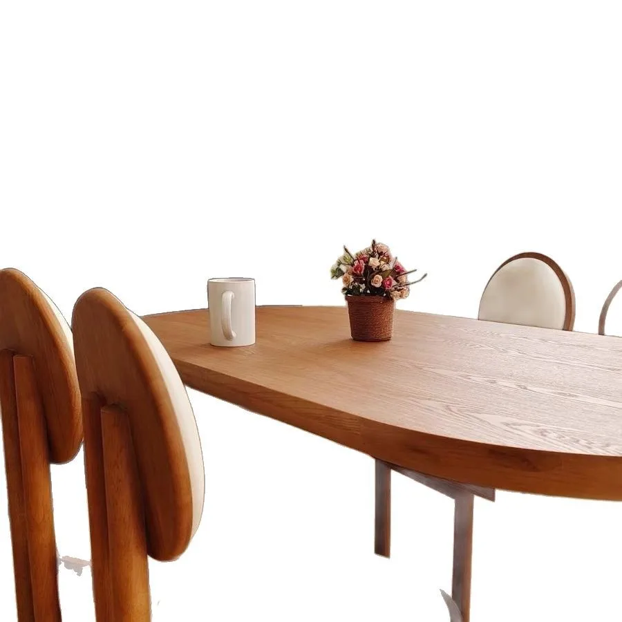 

Solid wood oval dining table and chair combination medieval cream style living room home